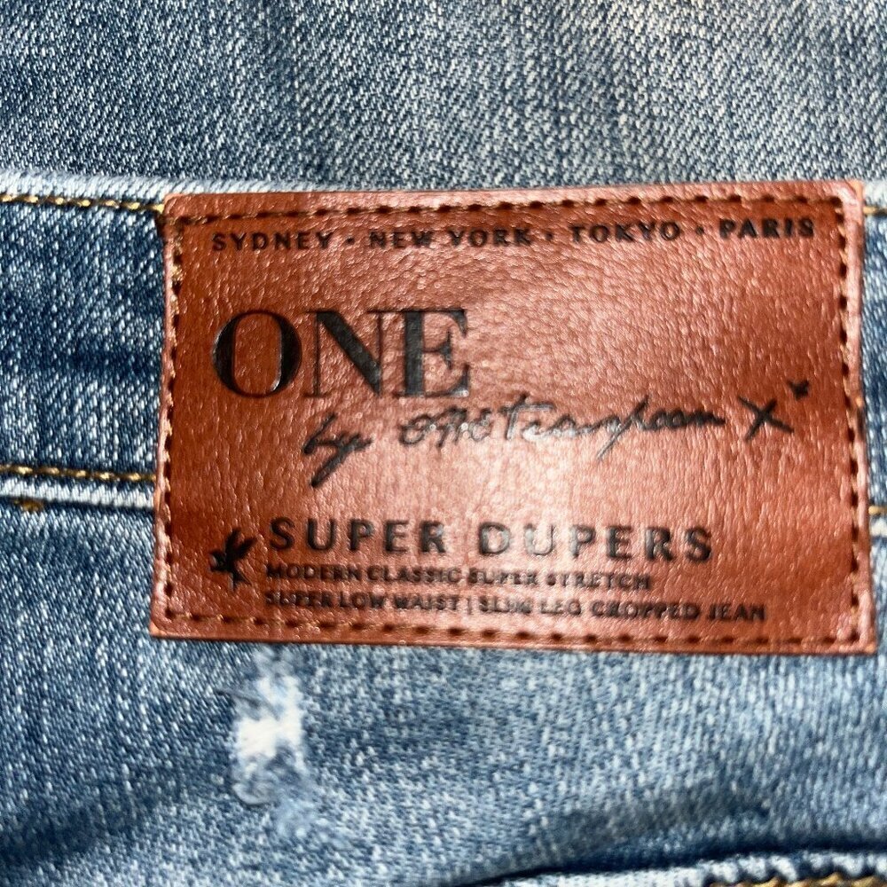 ONE X ONETEASPOON Low Rise Exposed Button Fly Dolphin Hem Distressed Jeans Sz.25 - Picture 7 of 16
